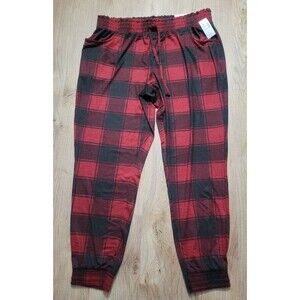 NWT Maurices Soft Jogger Pants Red Black Buffalo Plaid pull on Plus Size 0x